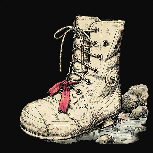 Antarctic bunny boot with pink ribbon