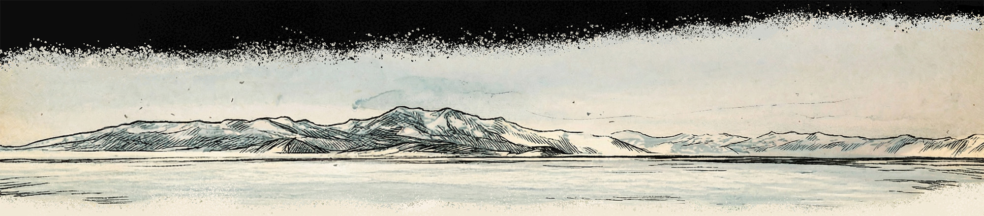 Ink and watercolor panorama of the Transantarctic Mountains